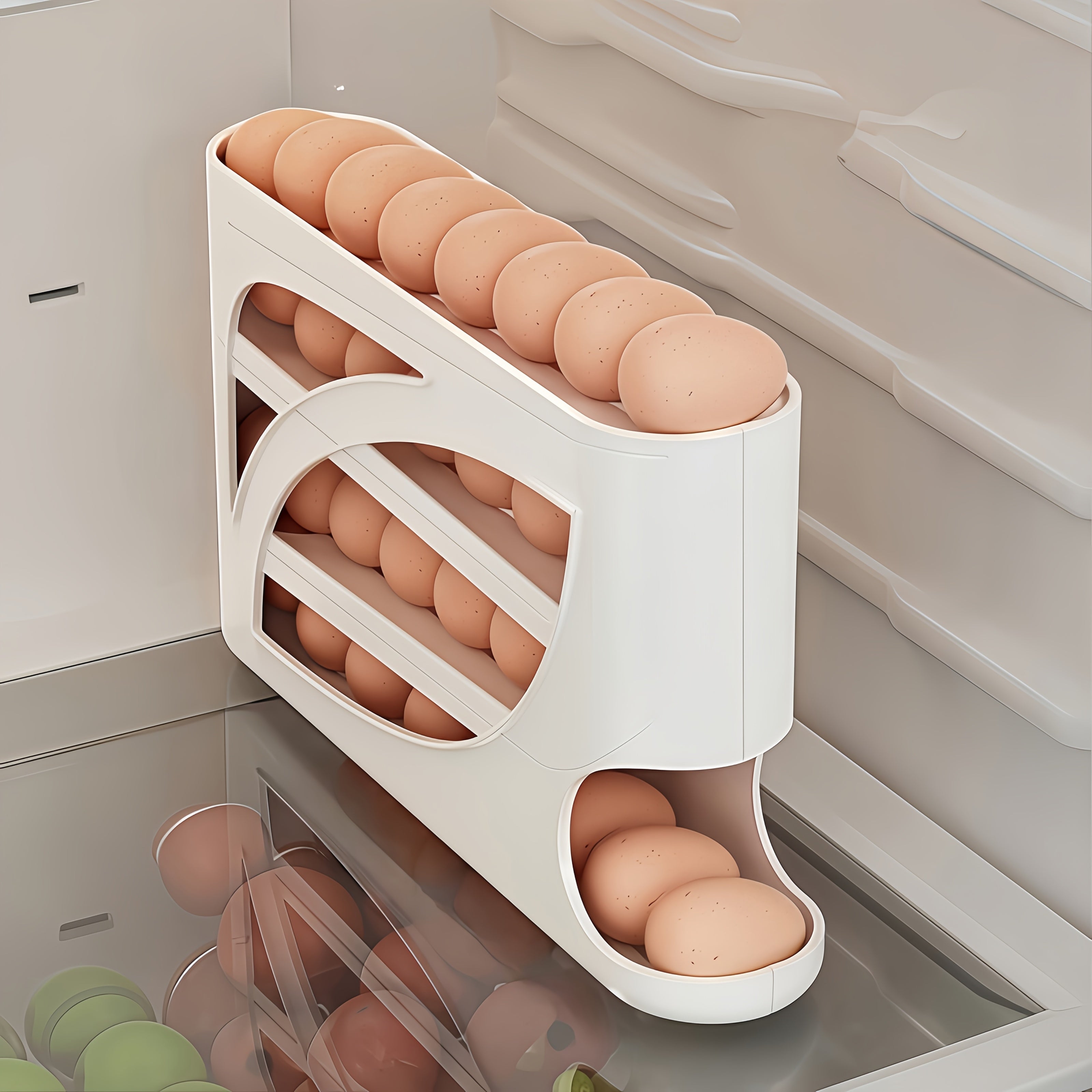 Rollable Egg Rack with Handle – Space-Saving Plastic Storage for Kitchen and Refrigerator