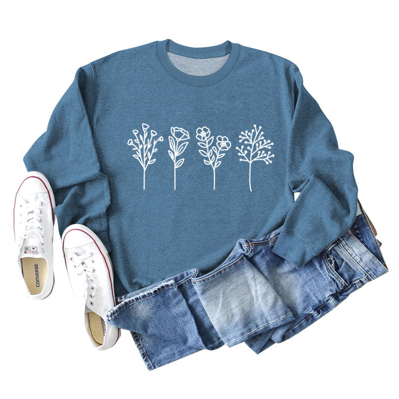 Floral Print Long Sleeve Casual Streetwear Sweatshirt