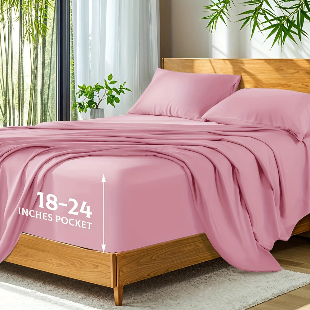 Queen Size Bamboo Sheets - Cooling Breathable Moisture-Wicking Bed Sheets with Deep Pockets, All-Season Luxury Bedding Set for Hot Sleepers