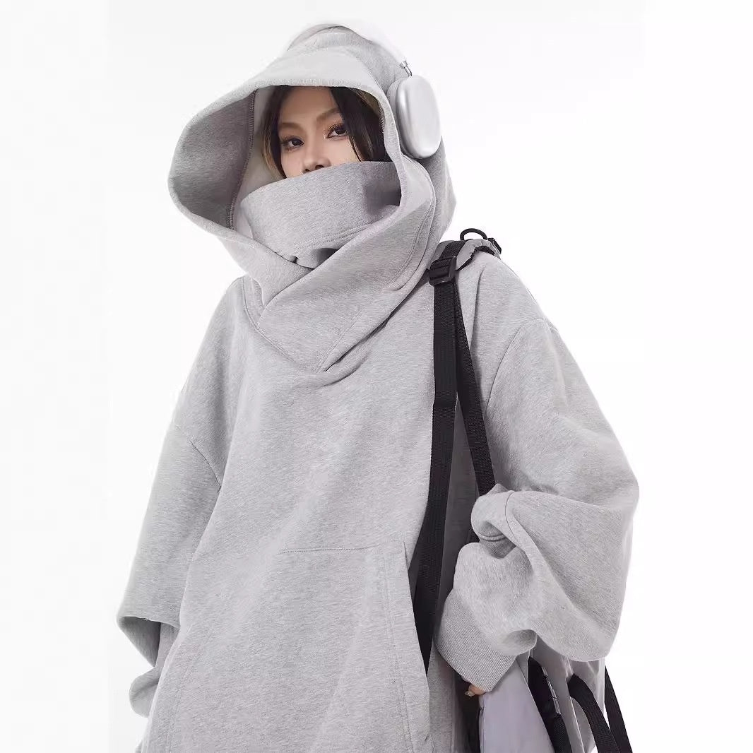 Fleece-Lined High Collar Hooded Sweatshirt