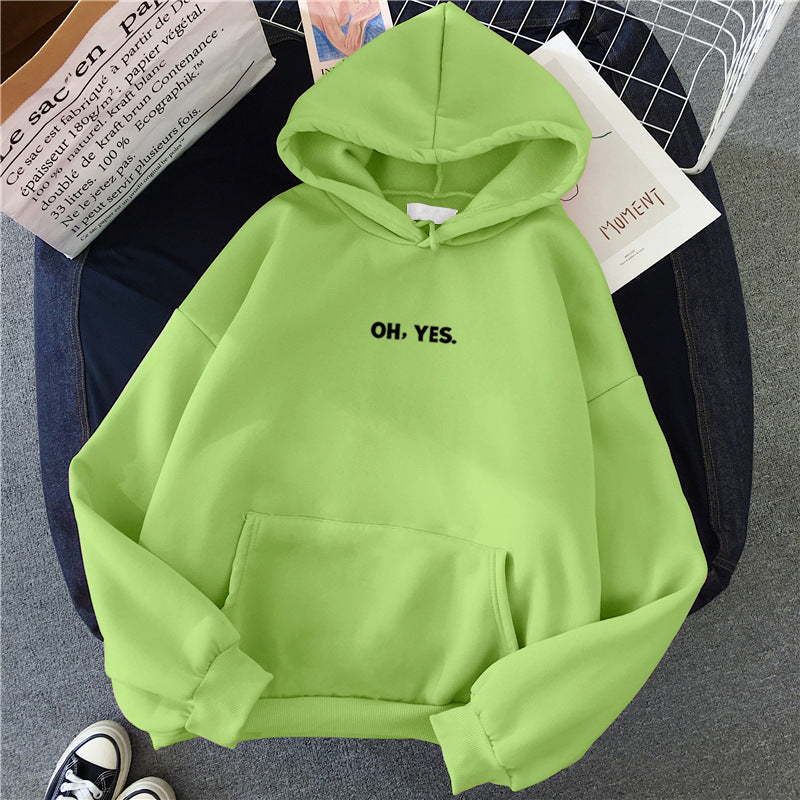 Cozy 'Oh Yes' Printed Loose Hoodie for Casual Everyday Wear