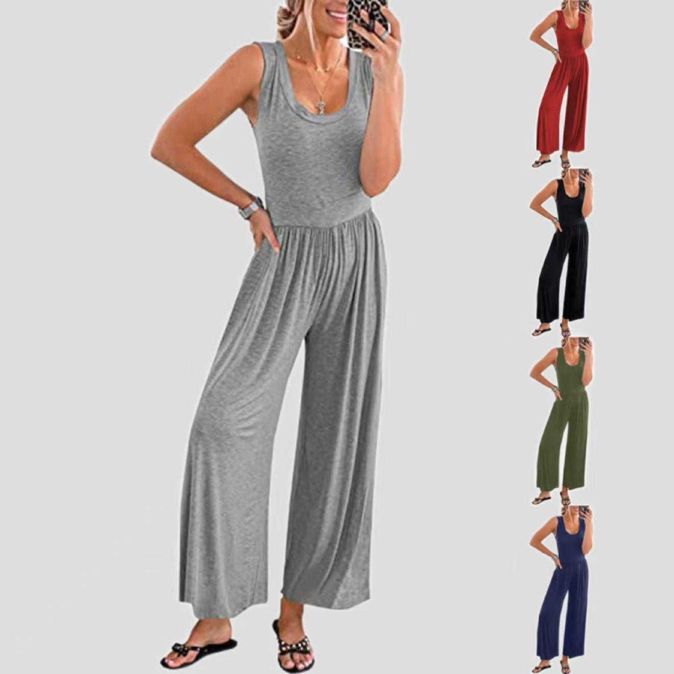 Women's Loose-Fitting Sleeveless Stretch Jumpsuit