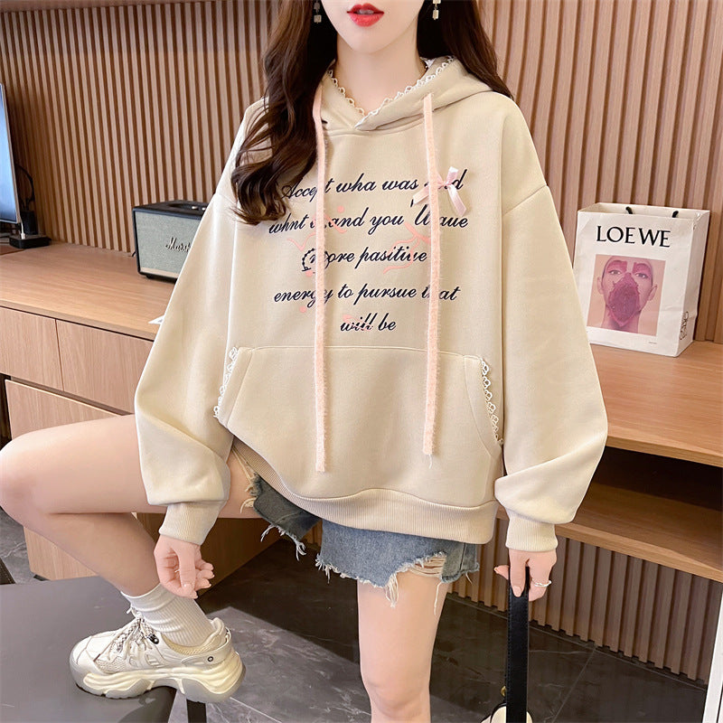 Women's Letter Print Long Sleeve Hooded Sweater