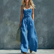 Retro High-Waisted Wide-Leg Office Jumpsuit