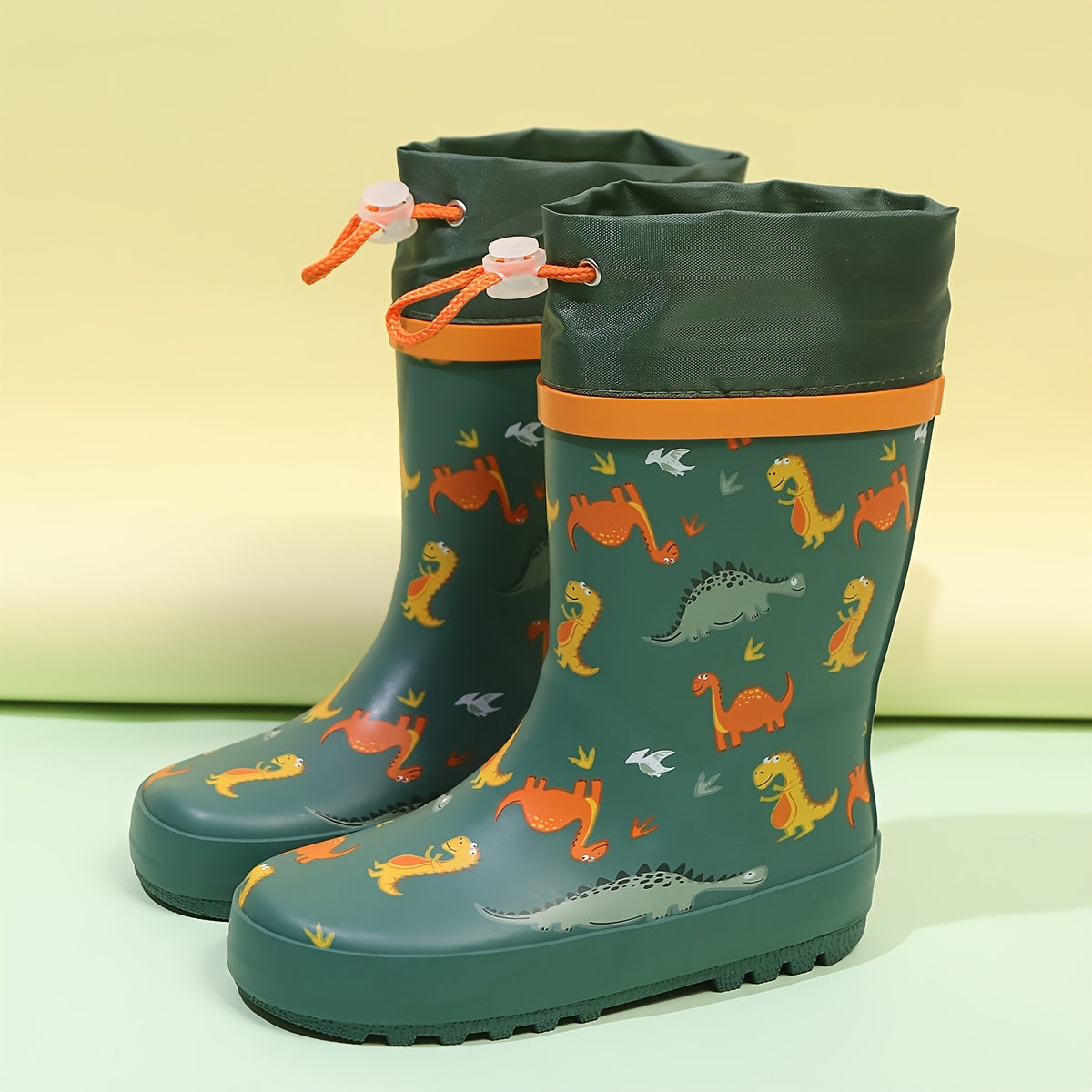 Boys' Lightweight Fleece-Lined Rain Boots – Cartoon Print, Adjustable Drawstring, Long Tubular Design