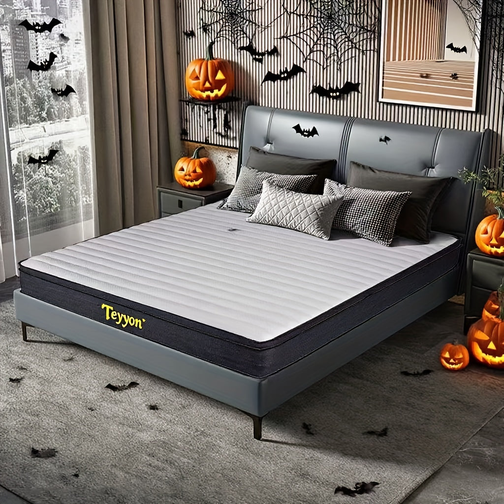 Halloween 10/12/14 Inch FULL Size Mattresses In A Box, Memory Foam Hybrid White & Black Mattress with Provide Support, Pressure Relief, Medium Firm, Plush Mattress, Single Bed Frame With Mattress, ...
