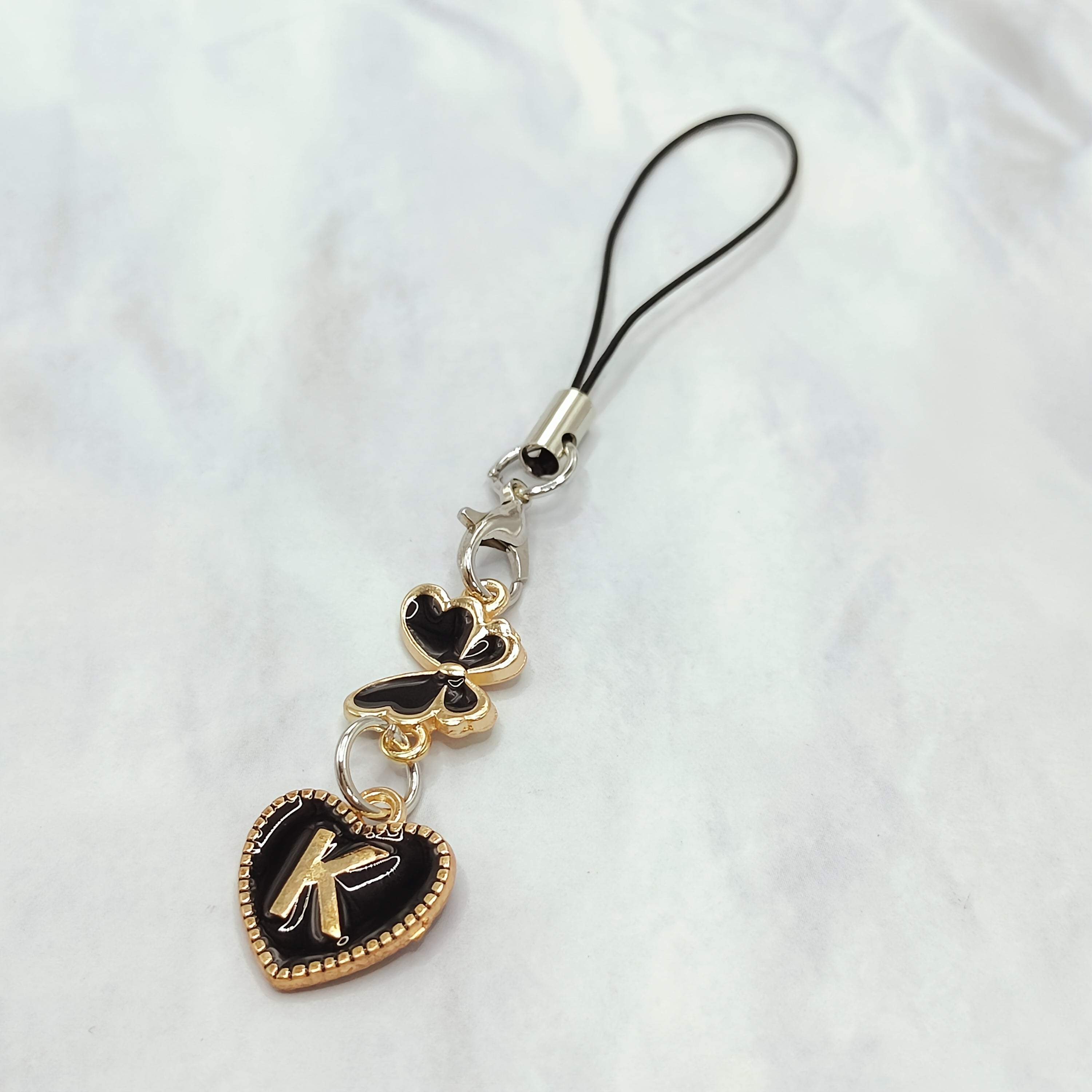 Black Letter A‑Z and Butterfly Phone Charm – Durable Aluminum Alloy