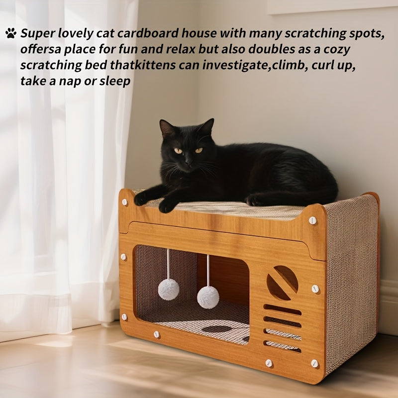 2-in-1 Cat Scratching Board & Bed - Easy Assembly, Ventilated Design With Hanging Toys, Multi-level Activity Center For Indoor Cats (ideal Gift)