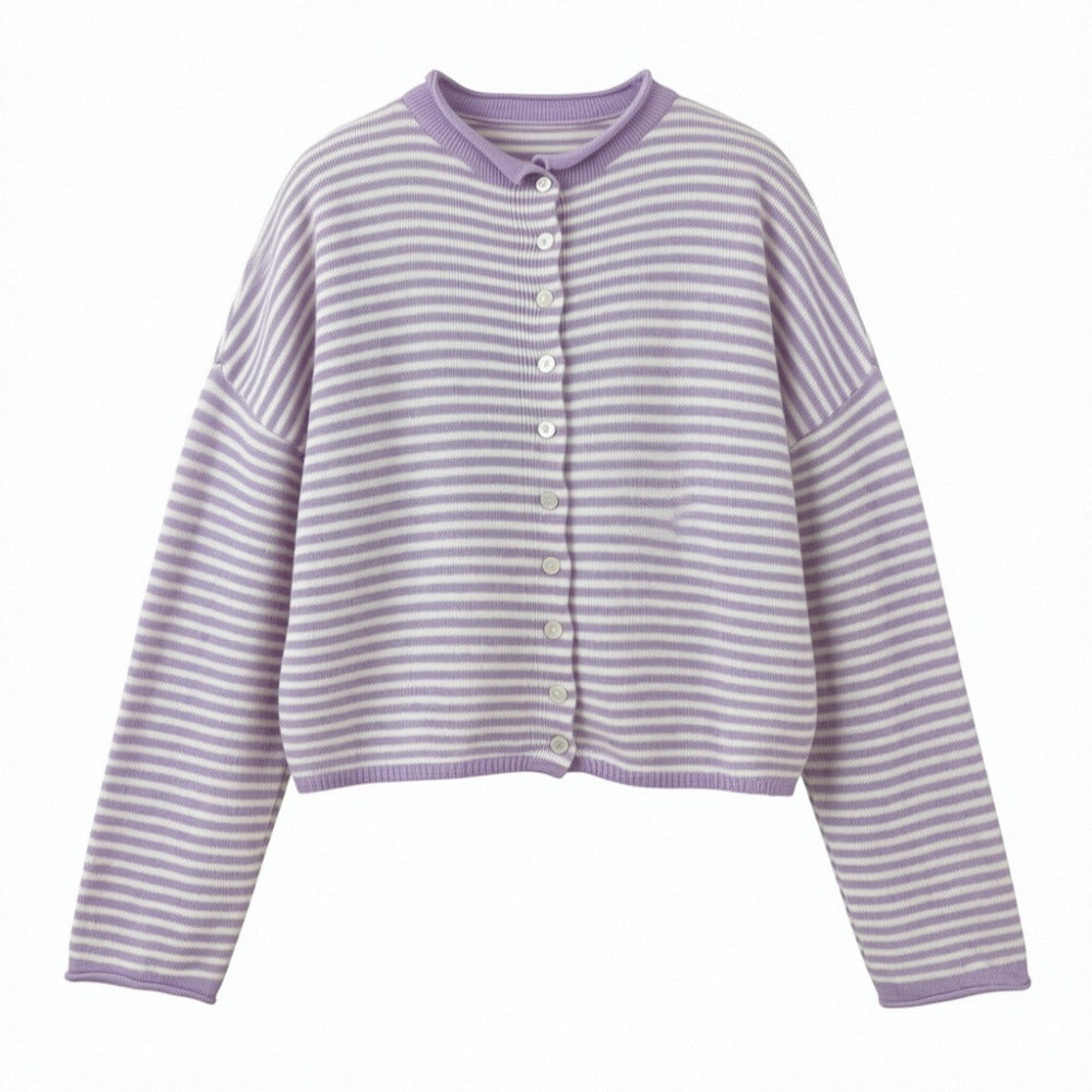 Loose-fit Crew-neck Cardigan Sweater