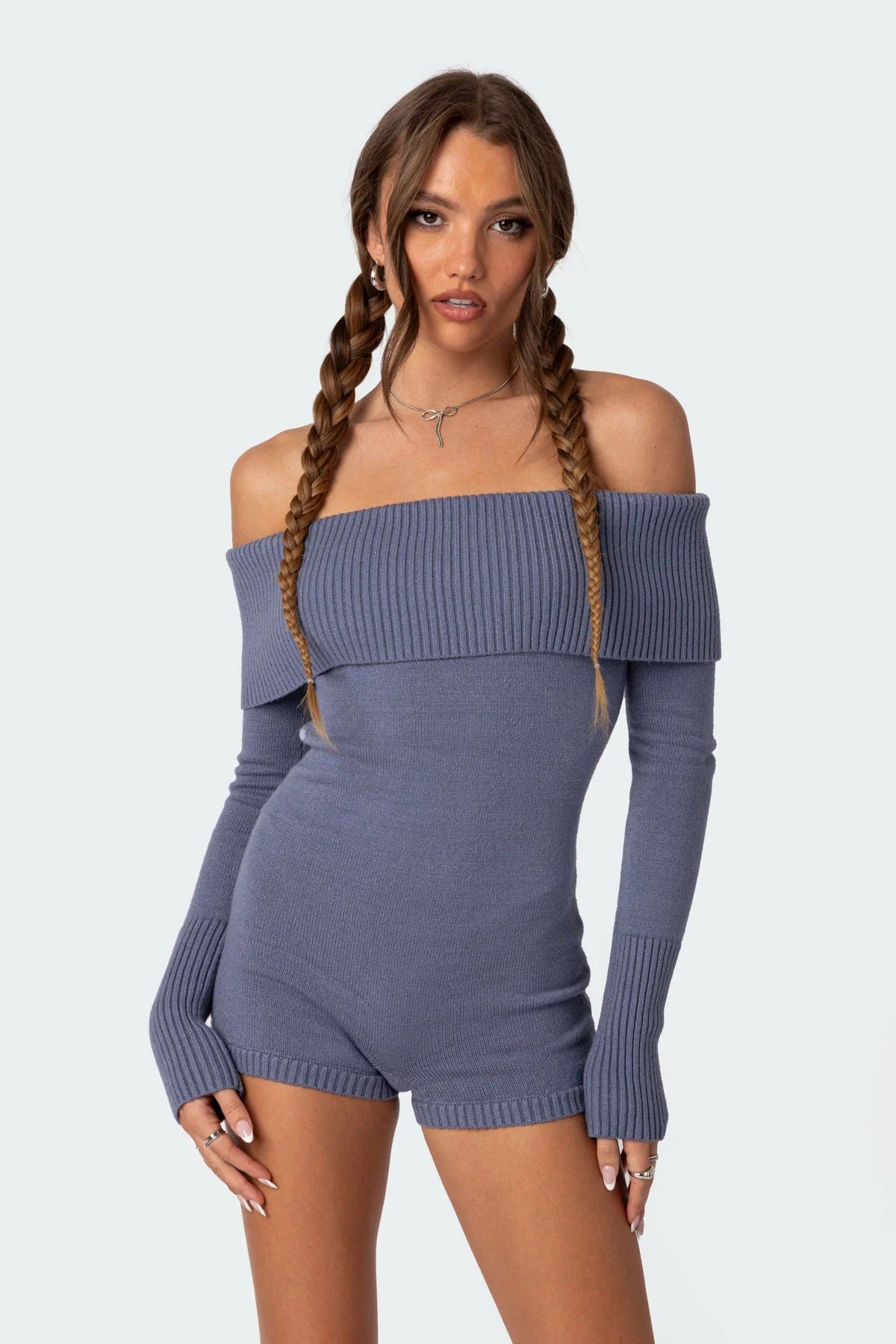 Off-the-Shoulder Slim Fit Long Sleeve Jumpsuit