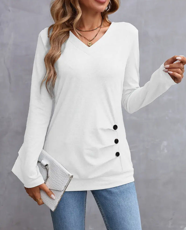 Autumn And Winter Solid Color Button Knitted Comfortable Women's Top