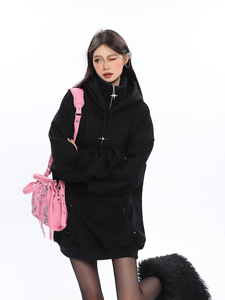 Edgy Metal Hooded Sweatshirt - Cozy Loose Fit Hoodie