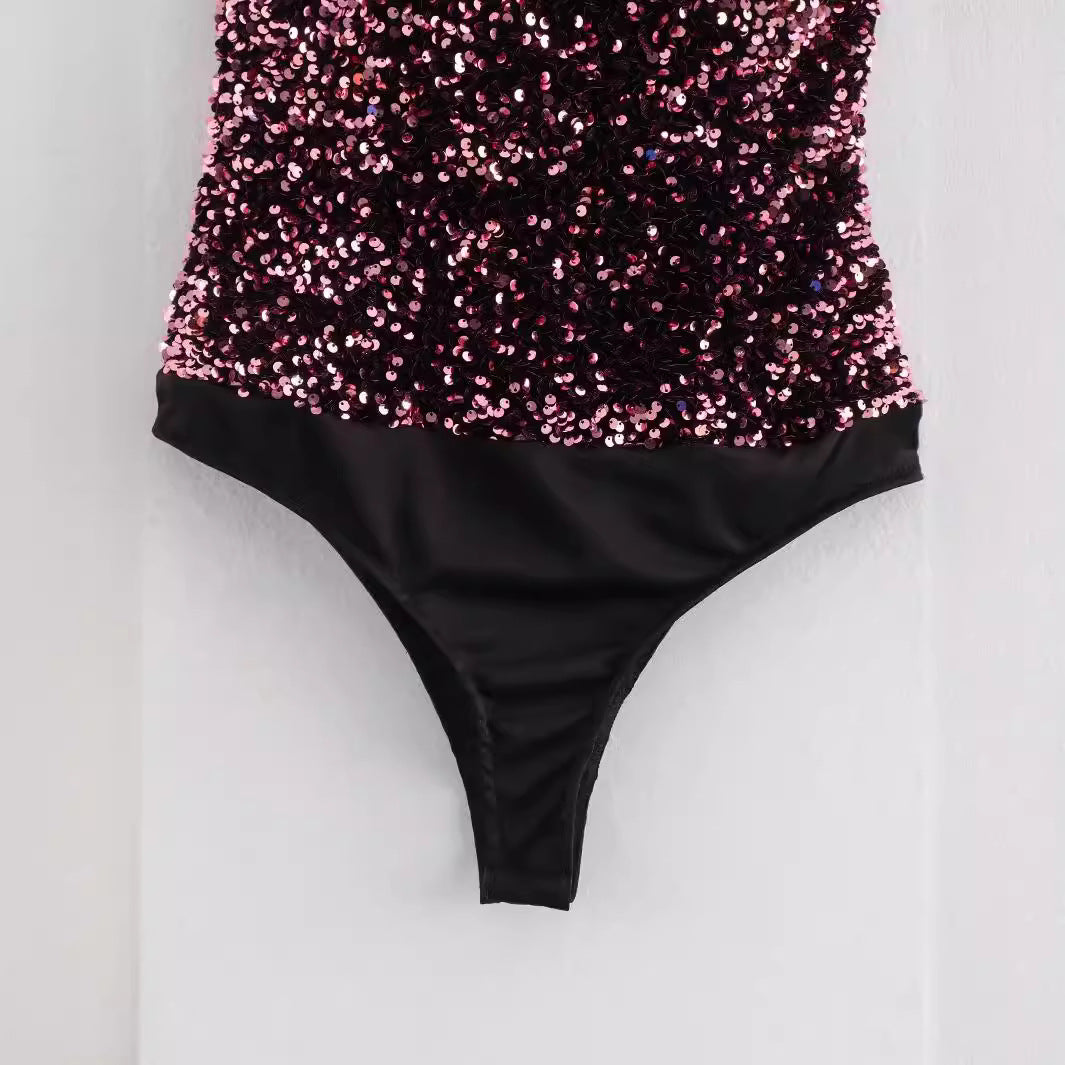 Women's Fashion Tube Top Sequins Jumpsuit