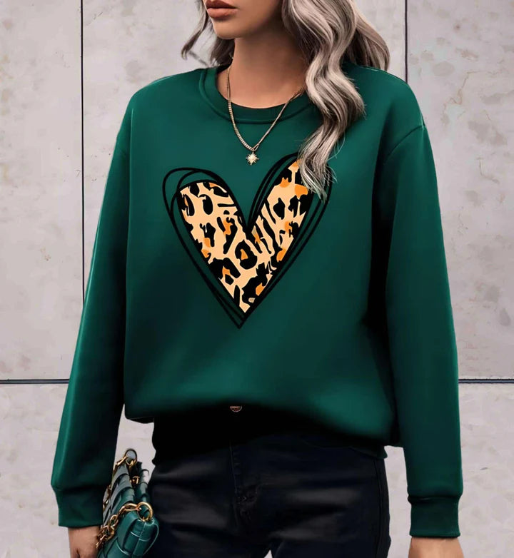 Plus Size Heart Leopard Print Chenille Sweater