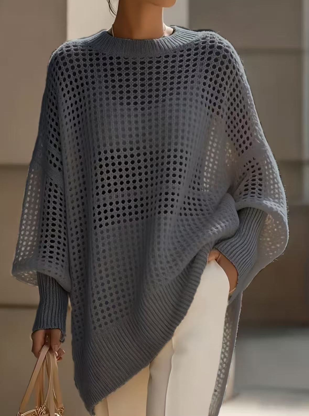 Hollow-out Pullover Loose-fitting Outerwear Sweater Laid-back Blouse Top