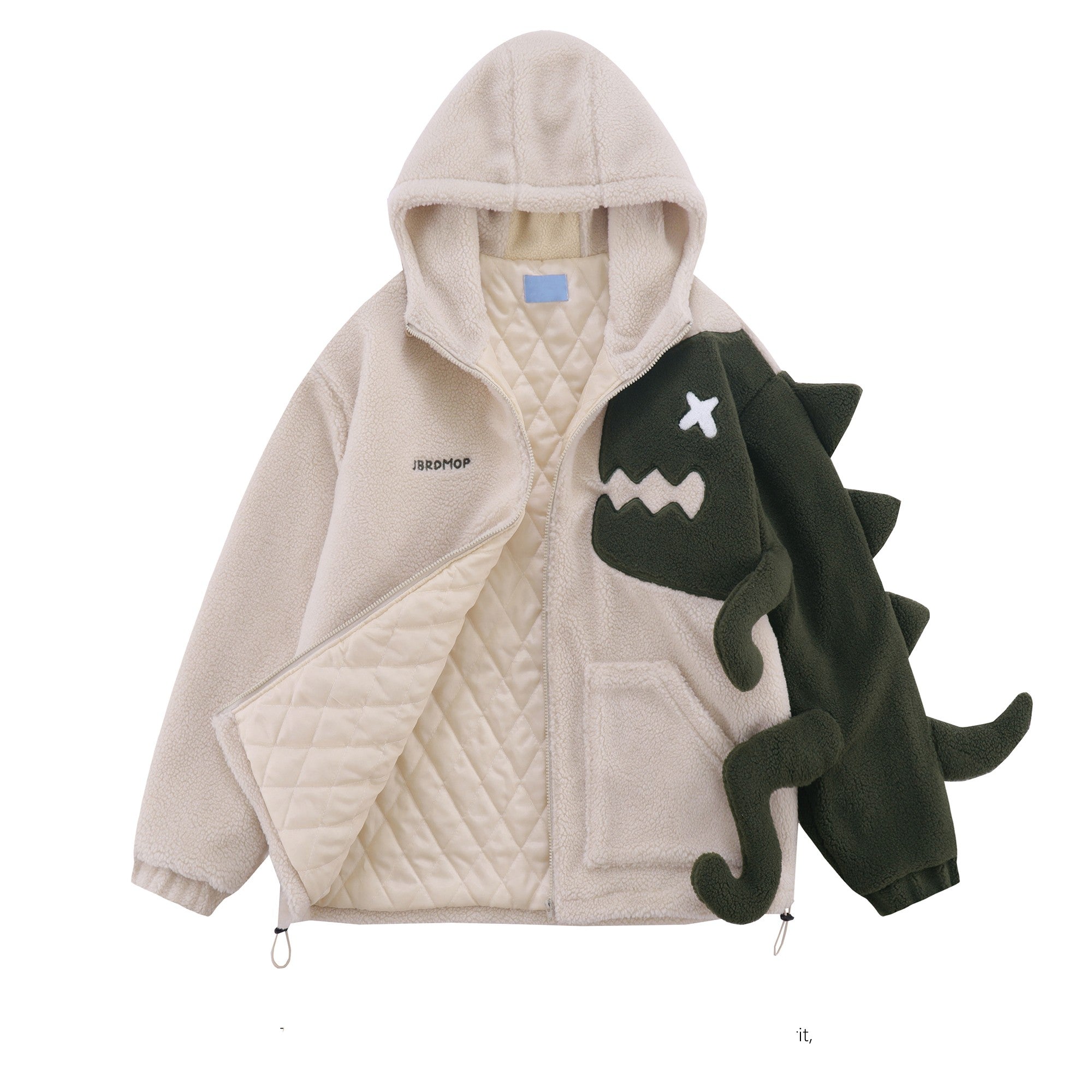 Design Sense Dinosaur Spliced Lamb Wool Coat Female