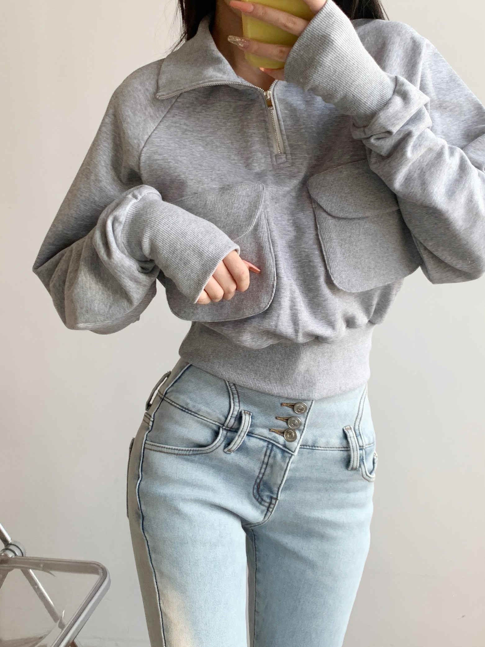 Casual Half-Zip Stand Collar Pullover Sweater Jacket
