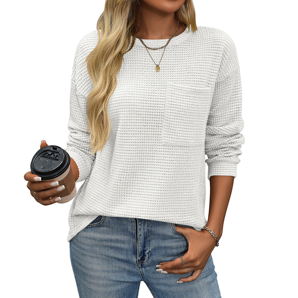 Women's Casual Waffle Knit Pocket Tee
