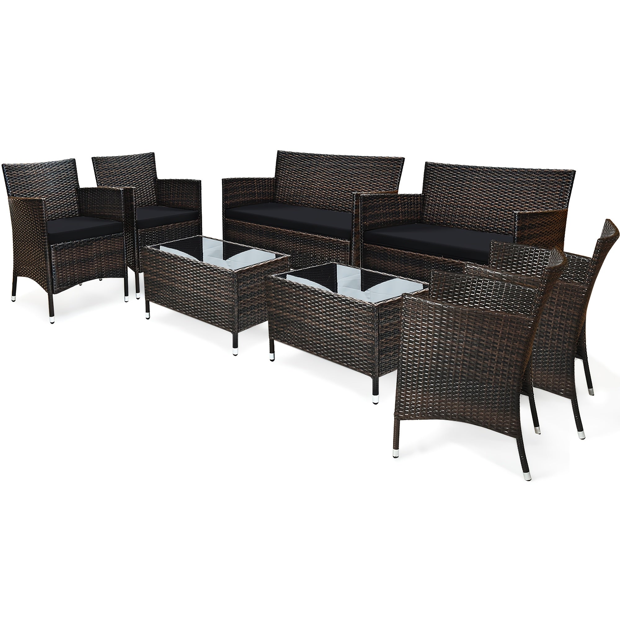 [Patio Furniture Set] 4pcs/8pcs Patio Furniture Set W/Washable Cushions And Tempered Glass Coffee Table