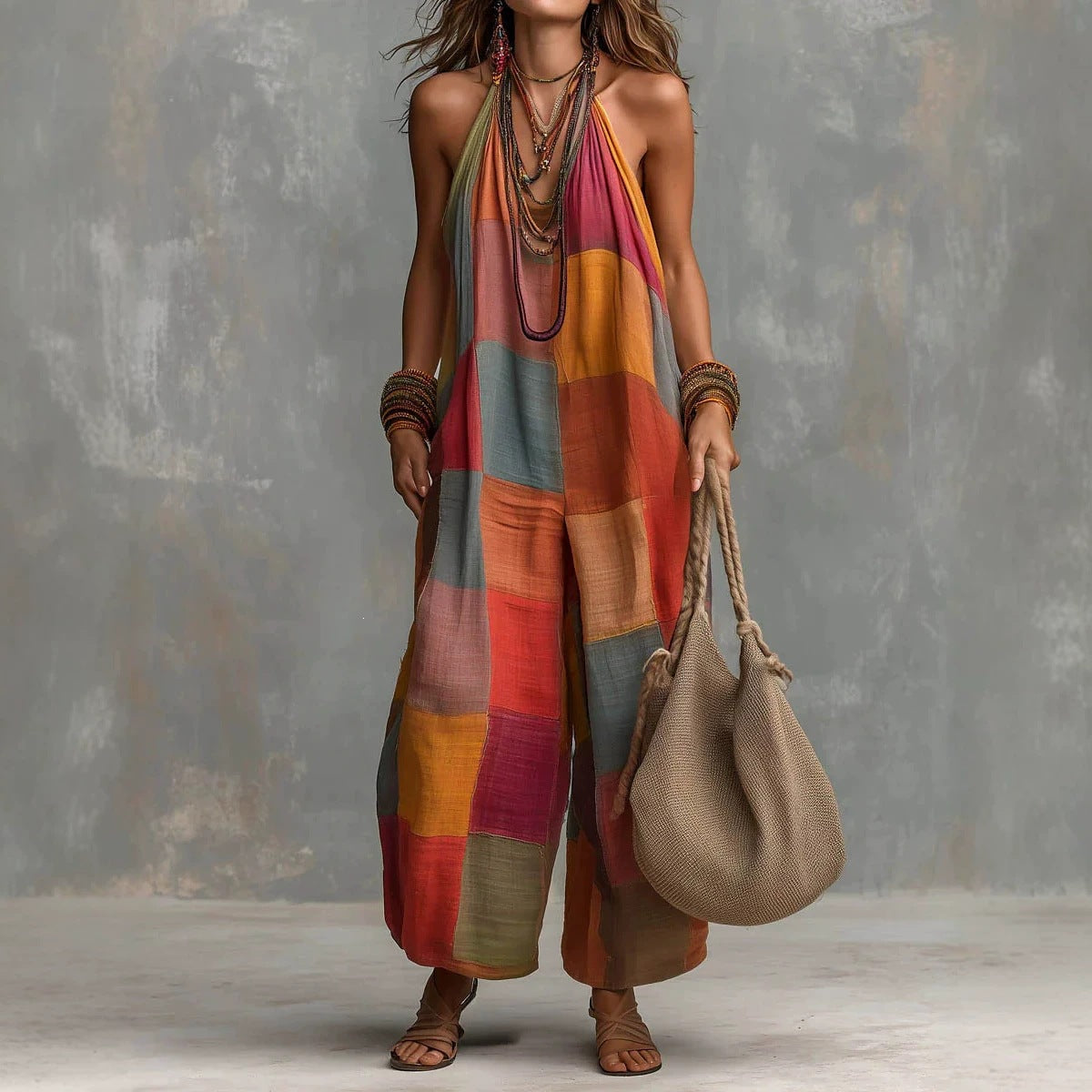 Women's Casual Plaid Wide-Leg Jumpsuit