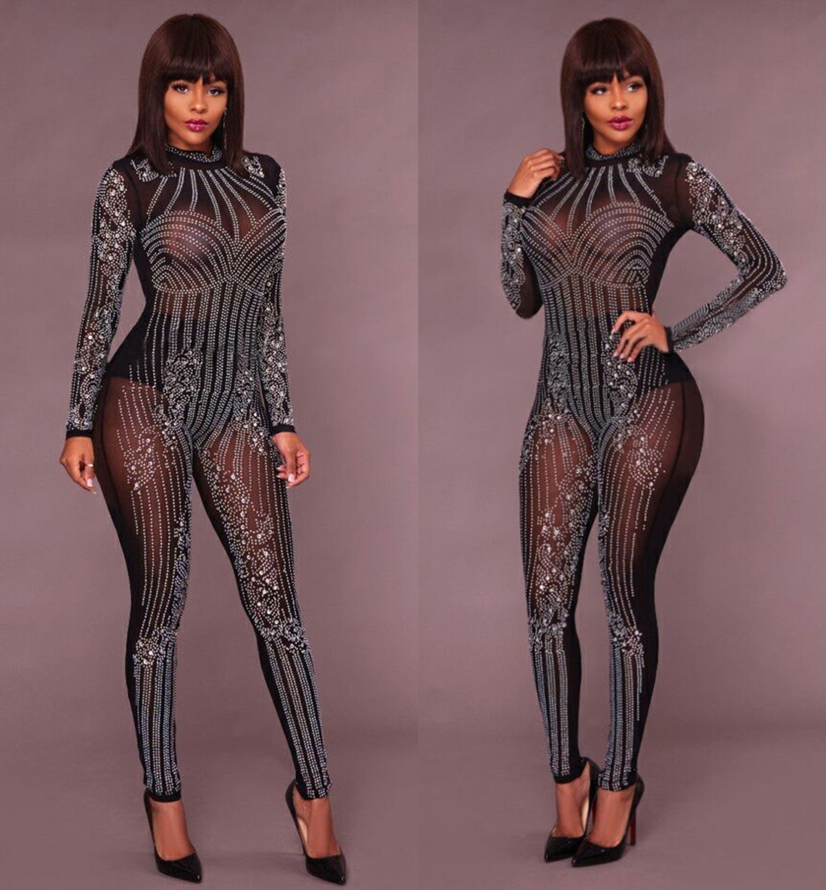 Sparkling Mesh Rhinestone Women's Jumpsuit