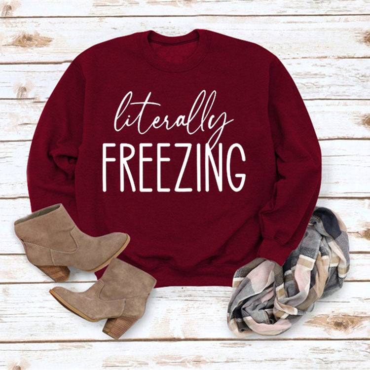 Women's Printed Loose Round Neck Long Sleeve Pullover Sweatshirt