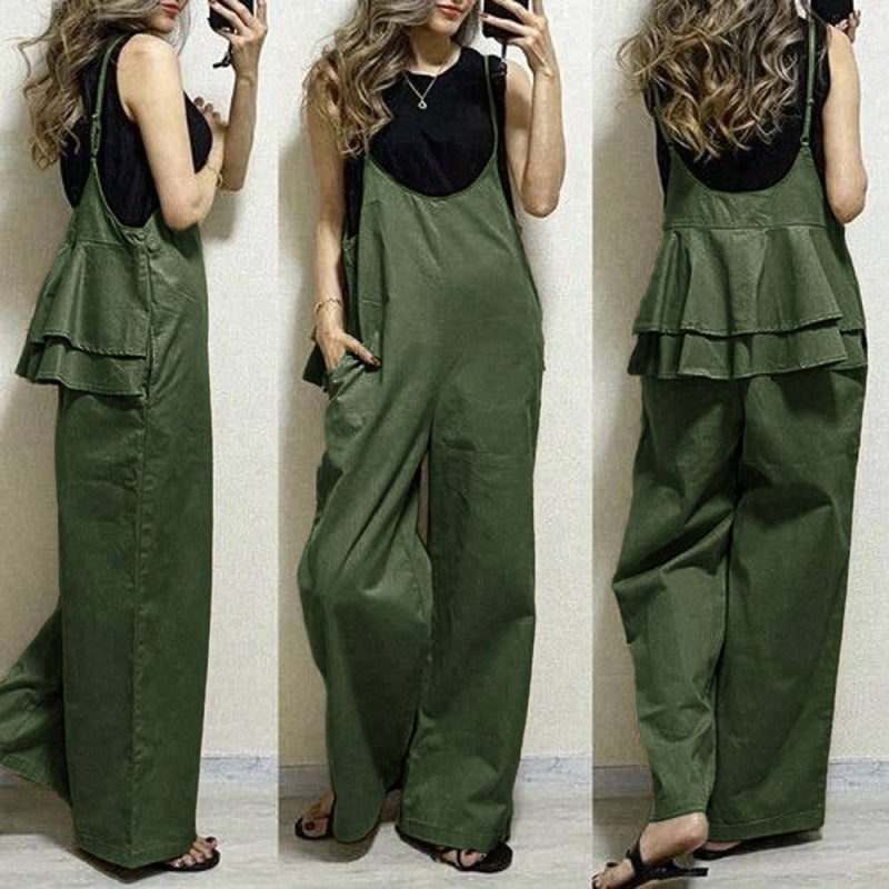 Women's Loose Casual Wide-Leg Ruffle Jumpsuit