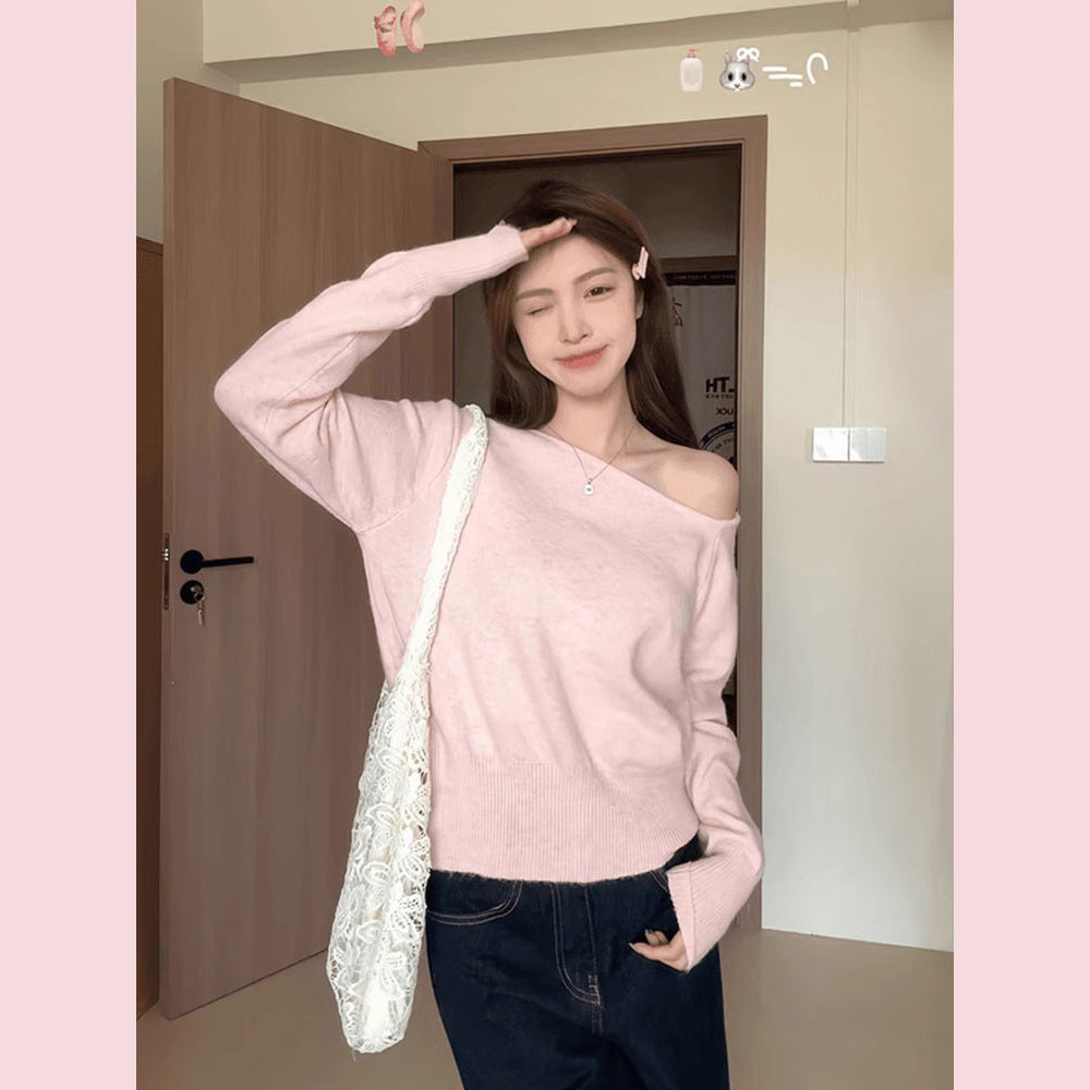 Fashion Korean-style Off-shoulder Top Versatile Temperament Sweater