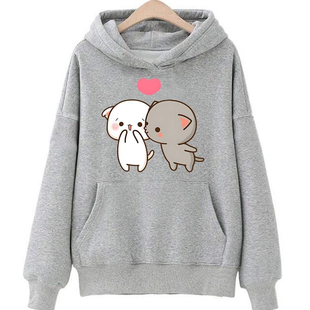 Cozy Printed Drawstring Pocket Hoodie for Women