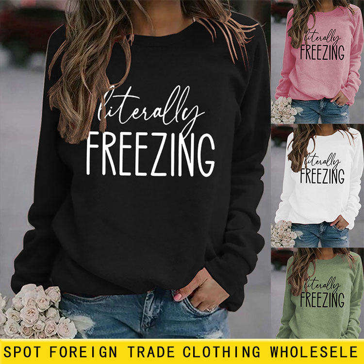 Women's Printed Loose Round Neck Long Sleeve Pullover Sweatshirt