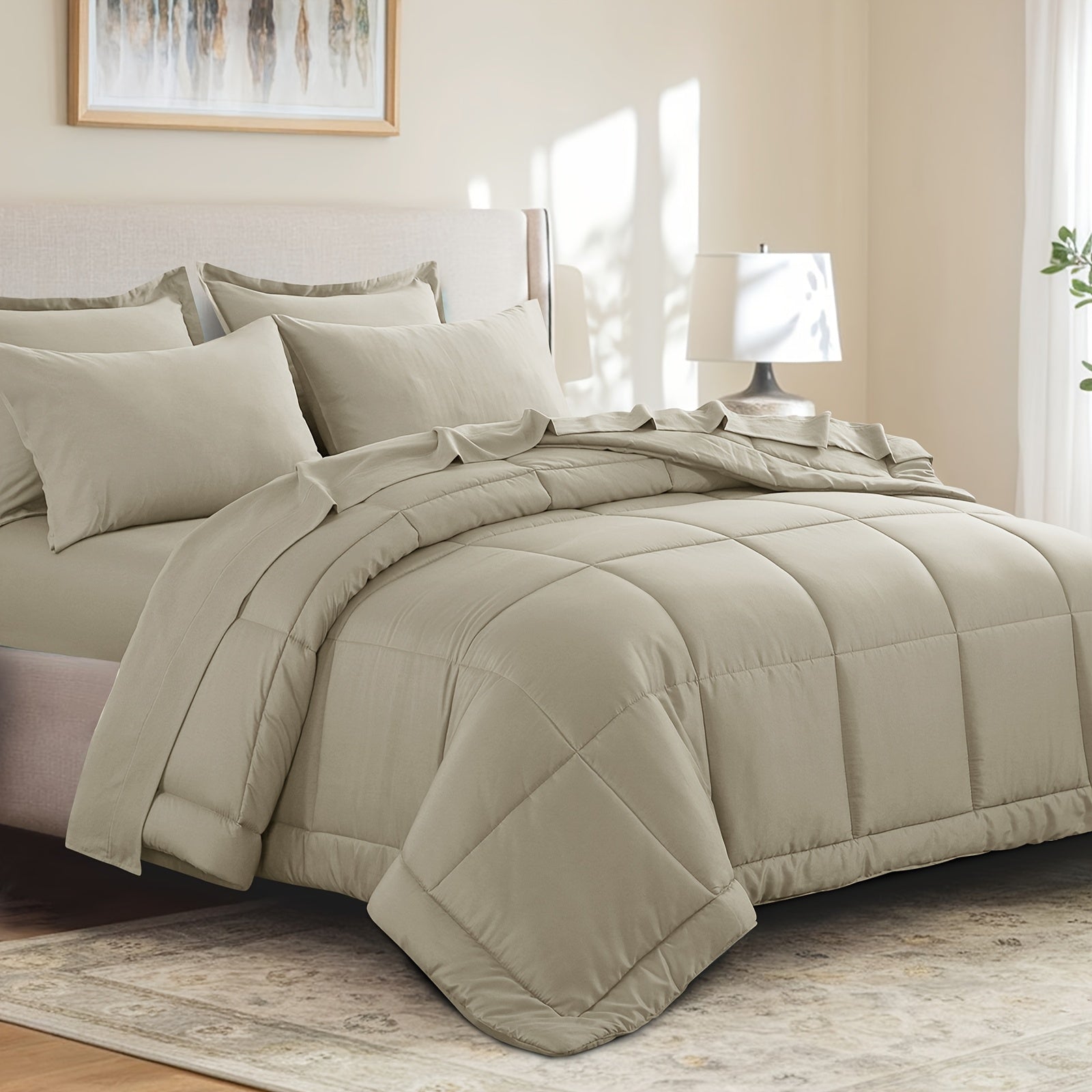 7pcs Ultra-Soft Bed In A Bag, Down Alternative Bedding Sets With All Season Quilted Comforter, Flat Sheet, Fitted Sheet, Pillowcases -Gifts For The Family And Friends