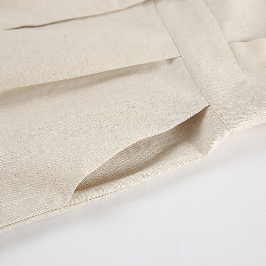 French Cotton Linen High-Waist Casual Jumpsuit