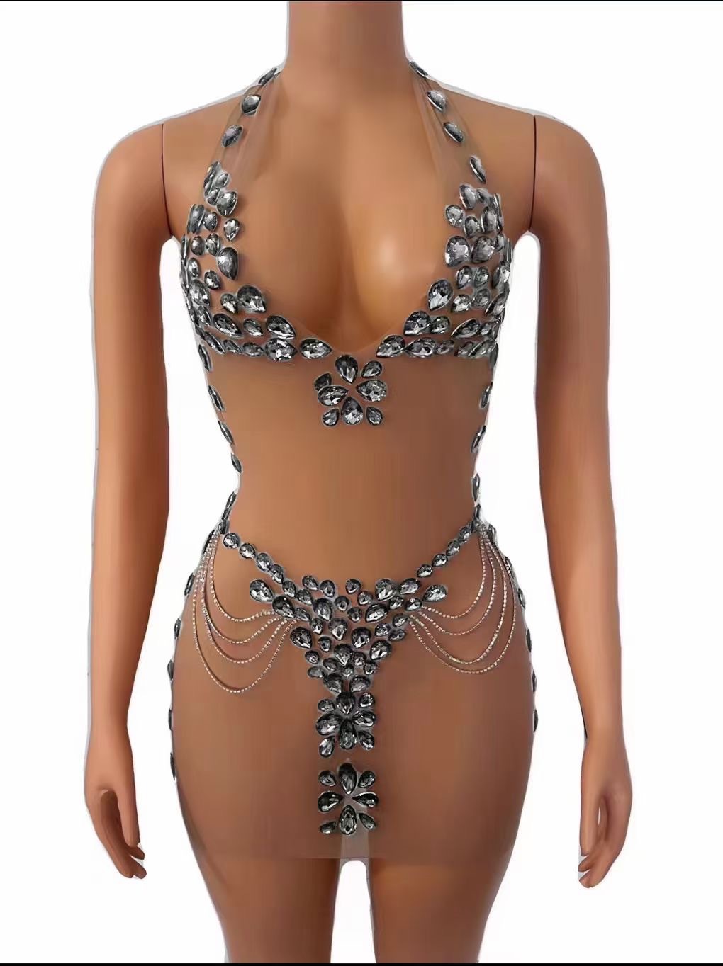 Women's Fashionable See-through Rhinestone Dress