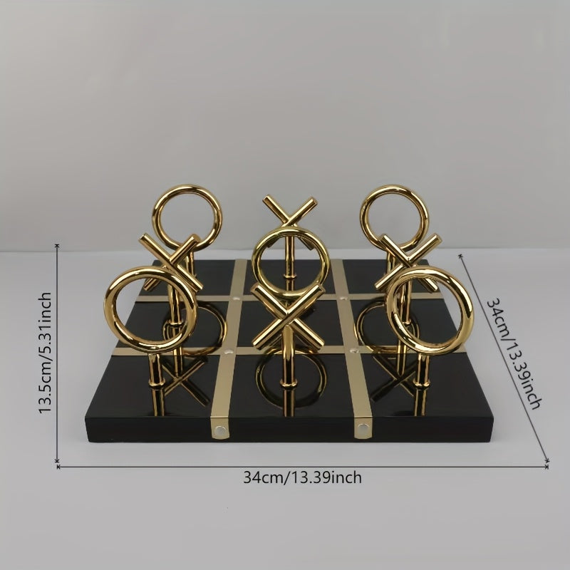 1pc Extra Large Tic-Tac-Toe/Chess Board Set - Heavy-Duty Metal & Wood, Black & Golden X/O Pieces - Elegant Game Board for Home, Office, Living Room, Game Room - No Power Needed, Easy Assembly…