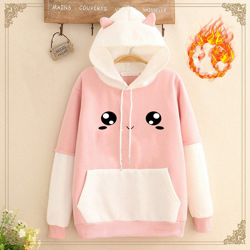 Plush Velvet Thickened Colorblock Student Hoodie