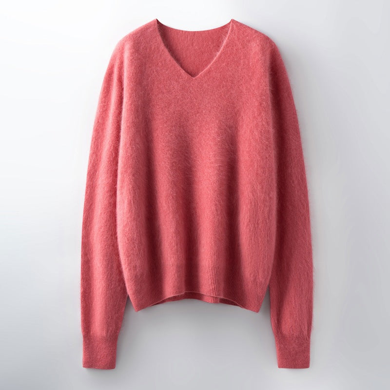 Versatile Loose-fitting Brushed Sweater in a Solid Color