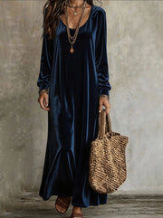 Annuo Women's Fall Winter Elegant Velvet Long Dress, Long Sleeve Maxi Dres