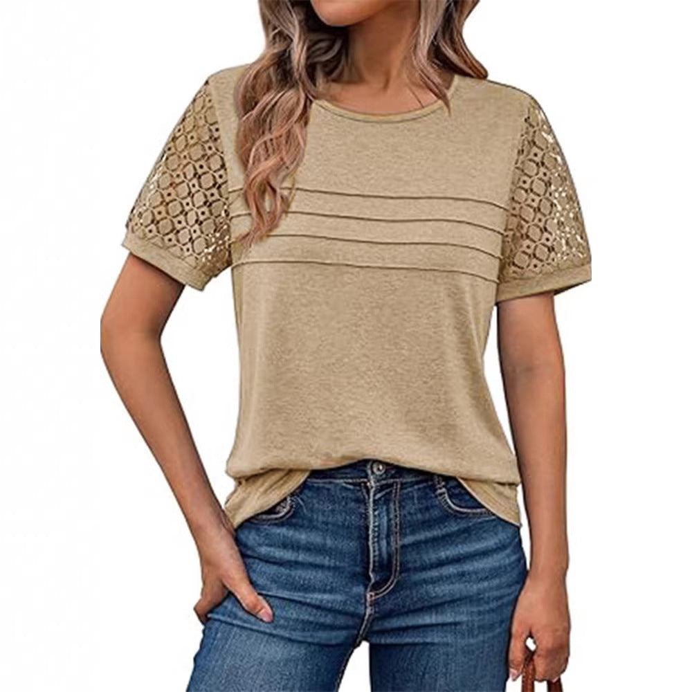 Elegant Hollow‑Out Short‑Sleeve Shirt – Loose, Trendy Style