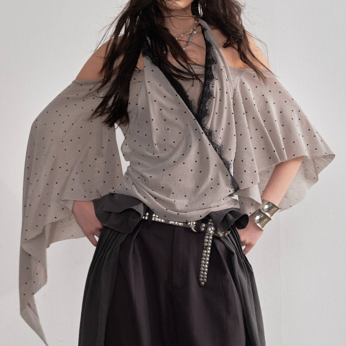 Retro Asymmetrical Shawl-sleeve Halter Top Blouse