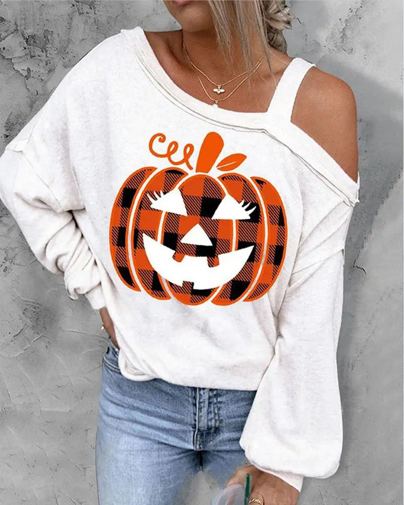 Halloween Christmas Pumpkin Printed Thin Sweater For Women
