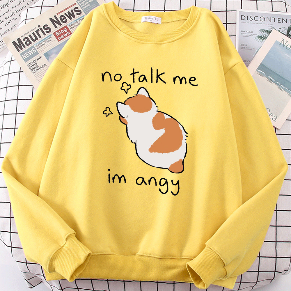 Chic Casual No Flattering Cat Print Crew Neck Sweatshirt