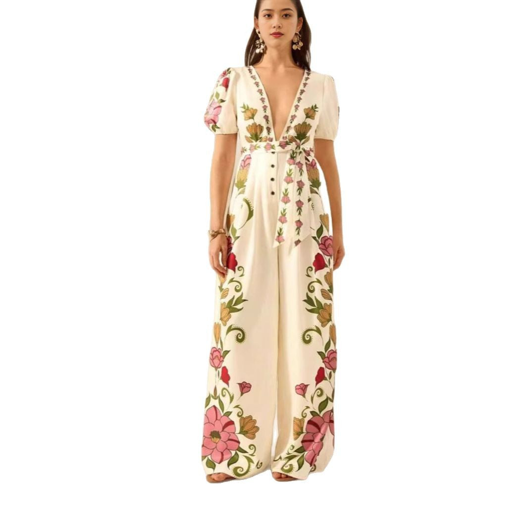 Women's Floral V-Neck Wide-Leg Jumpsuit