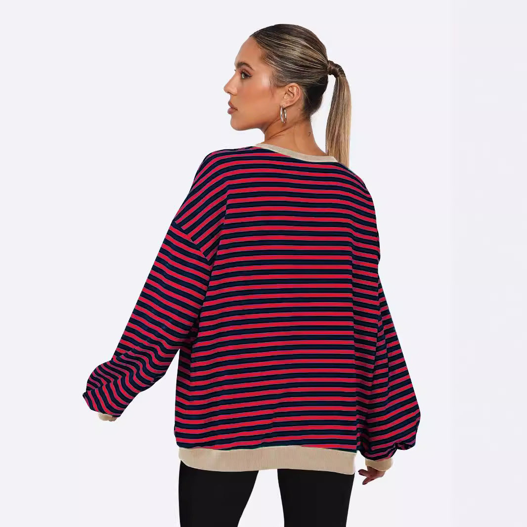 Chic Striped Bishop Sleeve Sweater for Women