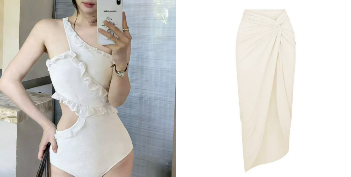 Chic Ruffled One-Shoulder White Slimming One-Piece Swimsuit