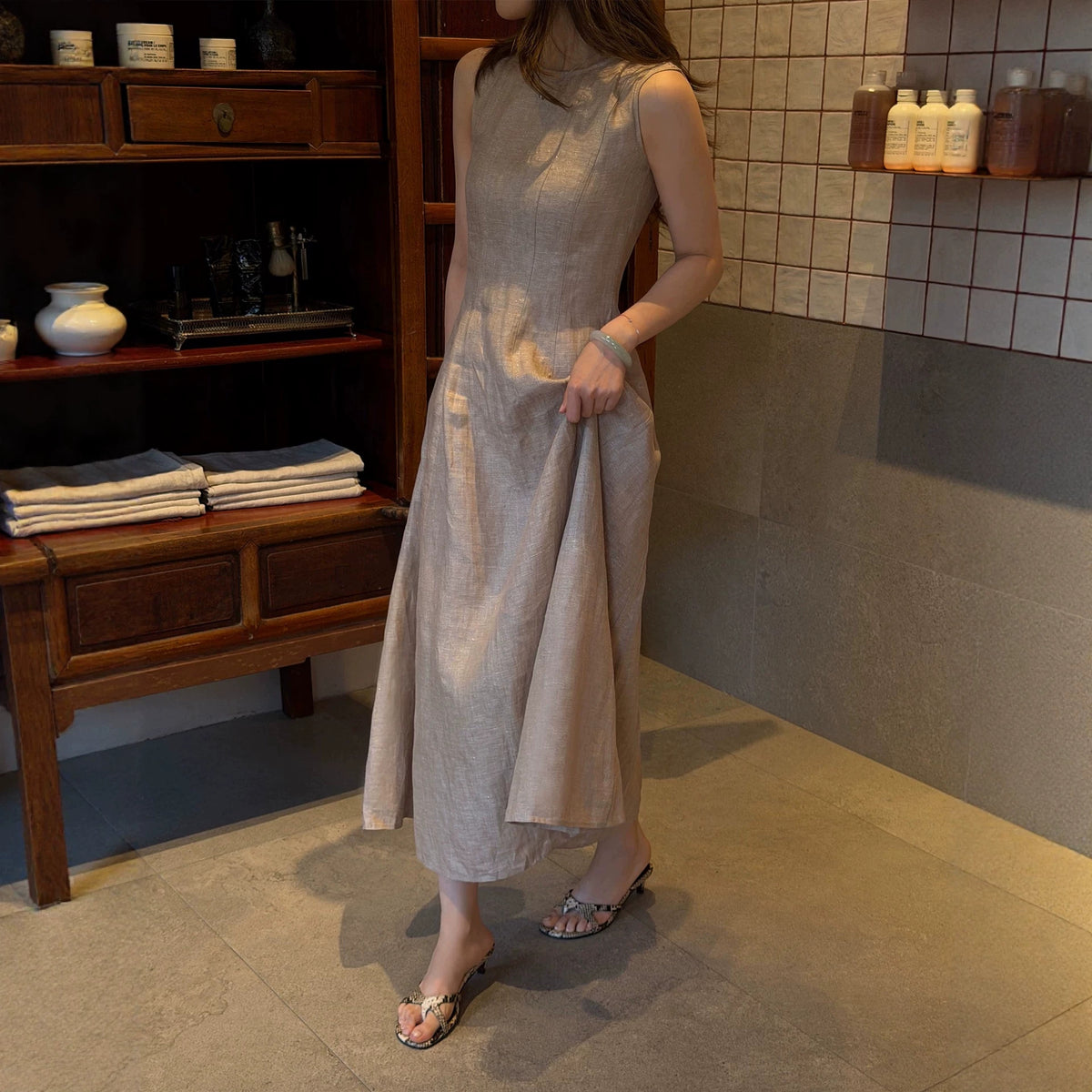 Womens Linen Sleeveless Tank Dress