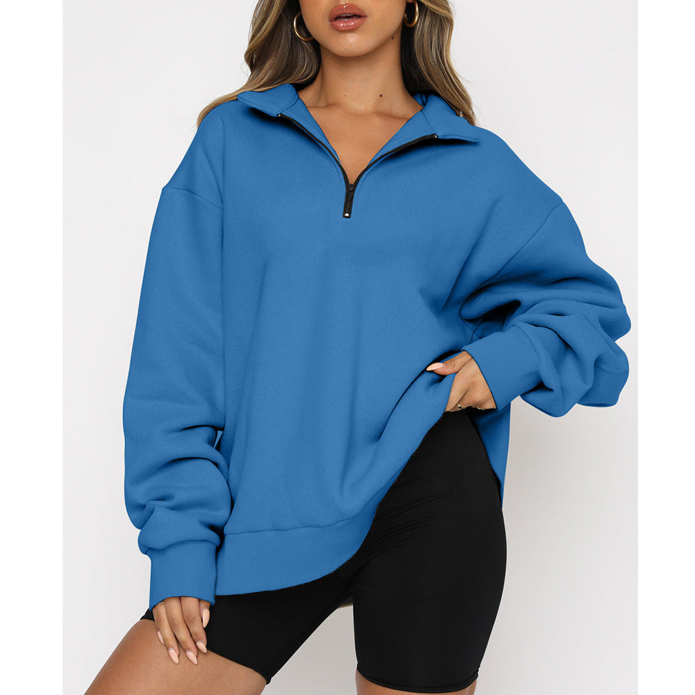 Women's Casual Zip Turndown Collar Sweatshirt