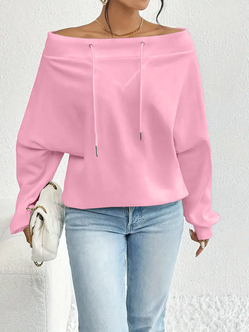 Plus Size Off-Shoulder Drawstring Casual Top
