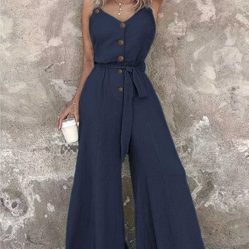 Women's Casual Wide-Leg Drawstring Jumpsuit