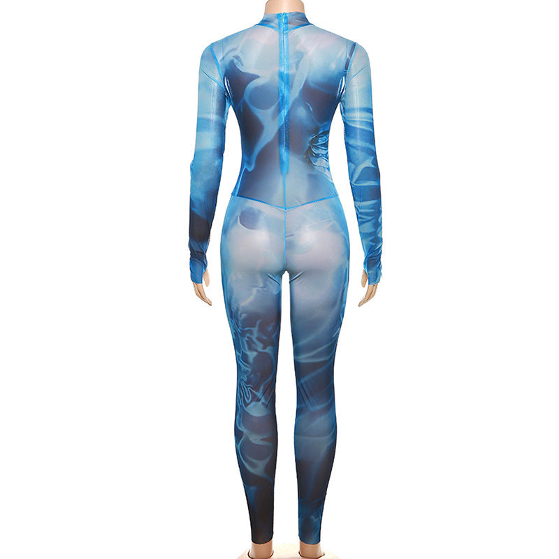Women's 3D Print High-Waist Slim Fit Bodysuit