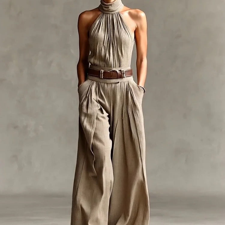 Chic Sleeveless Halter Straight-Leg Jumpsuit